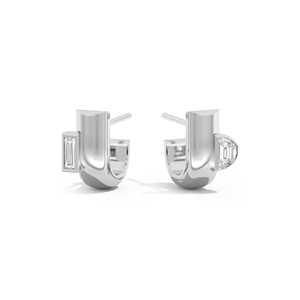 Pendientes de Aro Asimétricos con Diamantes Cultivados en Laboratorio, Engastados en Bisel, Modernos, Escultóricos, Minimalistas, para Uso Diario, Oro de 10K, 14K, 18K - Product Image 6