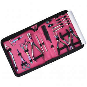 Starter Rainbow Hair Extension Tools Kit Tape In Plier Loop Tool Hook Threader Sectioning Clips <b>Comb</b> in Pink Case - Product Image 1