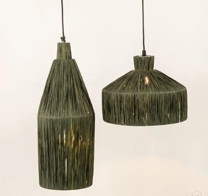 Lámpara Colgante Moderna de Yute con Flecos Verdes |   Lámpara Colgante Decorativa de Yute |   Lámpara de Techo Estilo Boho con Base para Bombilla E27 para Hogar y Hotel - Product Image 4