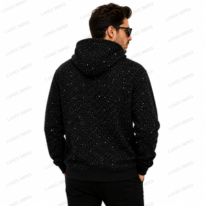Sweat à capuche zippé personnalisé pour homme avec strass, noir, entièrement zippé, haut de gamme, streetwear décontracté, mode, vente en gros - Product Image 4