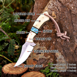 Cuchillo de caza vaquero artesanal con hoja de filo recto y punta caída, mango de hueso, funda de cuero, color naranja, grado industrial OEM/ODM - Product Image 6