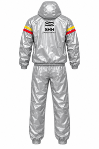 Silver Hooded Sauna Suit <b>Men</b>’s Sweat Training Set Half Zip Pullover Jacket Pants <b>Thermal</b> Workout Weight Cut Fitness Wear - Product Image 2