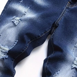 Style <b>Jeans</b> High Quality Heavyweight Cotton Stretch Distressed Straight Streetwear Pants Hip Hop High <b>Men's</b> Distressed Trouser - Product Image 5