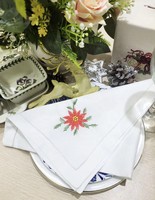 Serviettes de table en coton brodées personnalisées avec motif Poinsettia, ourlet festonné, durables, lavables en machine, pour événements domestiques et Noël, vente en gros