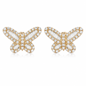 Boucles d'oreilles créoles minimalistes en argent 925 glacé pour femme, motif papillon personnalisé, avec diamants de laboratoire, bijoux de mode pour petite amie - Product Image 1