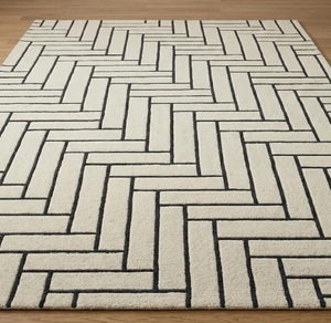 Hing Dimand Hand-Tufted <b>Abstract</b> Wool Non-Slip Area <b>Rug</b>-Cream & Charcoal Black Minimalist Floor Carpet - Product Image 2