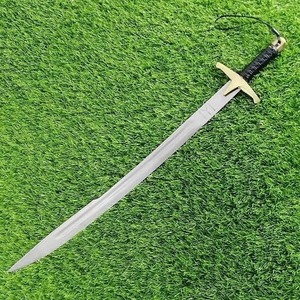 Espada Artesanal Portuguesa Ghazi de Acero Inoxidable con Cruz de Oro y Mango Negro, Hoja con Punta de Cuchillo - Product Image 6