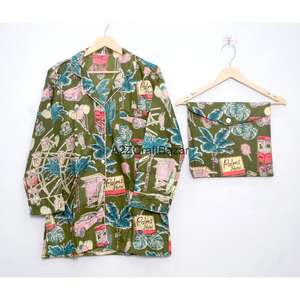 ชุดนอนผู้หญิงขายส่ง ผ้าฝ้าย 100% ระบายอากาศดี ชุดฤดูร้อน 2 ชิ้น แขนยาว ปิดด้วยเชือกผูก ลายดอกไม้ ผ้าถักเนื้อดี - Product Image 3