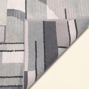 Alfombra de Lana Plateada con Diseño Arquitectónico en Gris Marfil, Hecha a Mano, Moderna, Abstracta, Geométrica, para Sala de Estar, Oficina, Hotel - Product Image 5