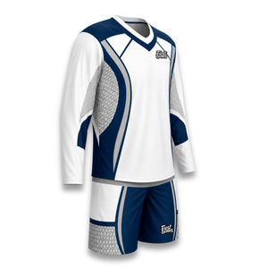 Custom Ice Hockey Jersey Set Blue White Sublimated V-Neck Full Sleeve <b>Moisture</b> Wicking 100% Polyester Adult Men - Product Image 4
