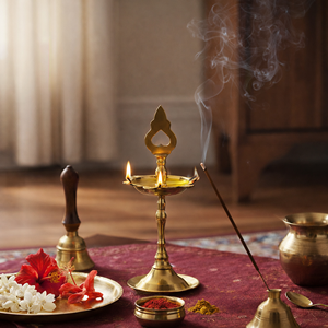 Lámpara de aceite Diya Kuthu Vilakku tradicional de latón, hecha a mano, para Pooja Deepam, decoración para el hogar, templo, festivales y regalos. - Product Image 5