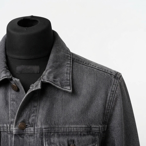 Blouson en jean d'hiver très tendance pour homme, coupe oversize, col montant, logo avant, confortable, style streetwear en coton denim - Product Image 5