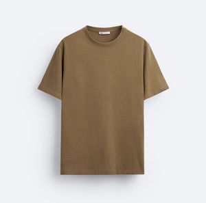Plain Brown Men's 100% Cotton Loose Fit Crew Neck <b>Short</b> <b>Sleeve</b> T-Shirt Blank Design Digital Casual Streetwear <b>Base</b> <b>Layer</b> - Product Image 1