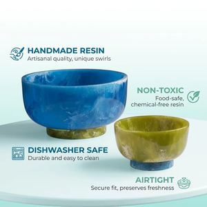 Bol décoratif en résine artisanale de qualité supérieure, bleu océan et vert citron, pour servir des fruits, des salades, des collations, des desserts, des bonbons, des noix. - Product Image 5