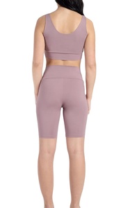 Ensemble de vêtements de sport pour femmes 2025, uni, au-dessus du genou, 100% coton, yoga, gym, 2 pièces, séchage rapide et respirant - Product Image 3