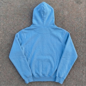 Sweat-shirt à capuche zippé unisexe surdimensionné en patchwork brodé, style streetwear, bleu, en tissu French Terry, pour l'automne - Product Image 4