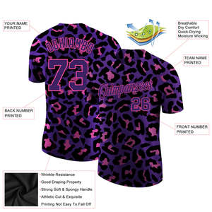 เสื้อเบสบอลลายพรางสีชมพูแบบกำหนดเอง พิมพ์ลายแบบซับลิเมชั่น เสื้อโพลีเอสเตอร์ระบายอากาศแขนสั้นสำหรับทุกเพศ พร้อมชื่อทีม - Product Image 4