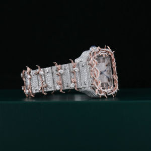 Reloj de pulsera de lujo mecánico de dos tonos con esfera cuadrada y números romanos de moissanita, completamente cubierto de diamantes, estilo hip hop, del fabricante. - Product Image 5