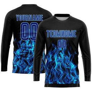 ชุดยูนิฟอร์มฟุตบอลแบบซับลิเมชั่นสั่งทำพิเศษ ลายเปลวไฟสีน้ำเงิน เสื้อฟุตบอลชาย แขนสั้น แขนยาว ชุดกีฬาทีม - Product Image 4