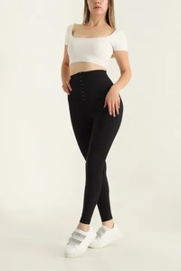 Leggings taille haute simples et antibactériens, longueur intégrale, avec ceinture, en Spandex/Polyester pour femme, idéaux pour le yoga - Product Image 4