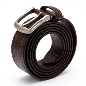 Cinturón de Cuero Genuino para Hombre, Casual, Marrón, con Hebilla Plateada, Duradero, Estilo Vintage, Ajustable, para Jeans, Vestir, Negocios, Uso Diario - Product Image 3