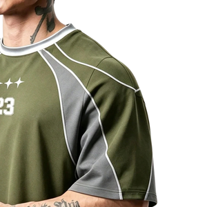 Mens Wholesale Oversized <b>Raglan</b> Short <b>Sleeve</b> Sports <b>T</b> <b>Shirt</b> Color Block Three Star Motif Crew Neck Quick Dry Breathable Panel - Product Image 3