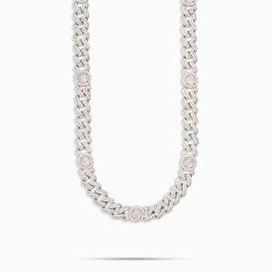 สร้อยคอโอปอล มอยส์ซาไนต์ แบบ Cuban Link ประดับเพชร VVS1 สี D ชุบทองคำขาว - Product Image 1