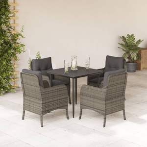 Ensemble de salle à manger de jardin en rotin gris, 4 places, mobilier d'extérieur, style contemporain, résistant aux intempéries - Product Image 1