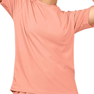 Women's Pink Tracksuit Short Sleeve Crew Neck Loose Fit Full Length <b>Pants</b> Side Pockets Elastic Waist Casual Wear - Product Image 6