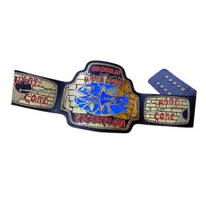 Ceinture de champion du monde de la lutte hardcore en cuir noir avec design or et rouge, qualité supérieure, pour les fans de MMA et de lutte - Product Image 2