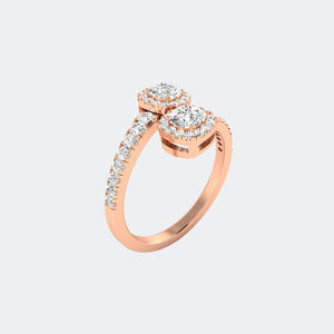 Bague Toi et Moi en Or Massif 10K/14K/18K avec Diamant de Laboratoire Taille Coussin Sertie Pavé, Style Double Pierre Entrelacée pour Femme - Product Image 4