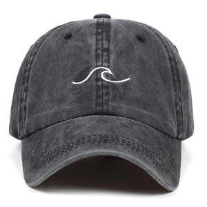Customizable Vintage Washed Baseball Cap Unisex Wave Embroidered Cotton <b>Dad</b> <b>Hat</b> Adjustable Curved Brim Outdoor Wholesale - Product Image 1
