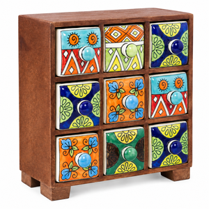 Boîte à bijoux en bois bleue artisanale, armoire de rangement à 9 tiroirs, organisateur décoratif moderne pour la cuisine et la maison, vente en gros - Product Image 2