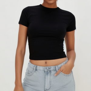 Camiseta Corta de Manga Corta con Cuello Redondo y Corte Ajustado para Mujer, Moda Casual de Verano, Fabricante Mayorista OEM de Marca Privada - Product Image 1