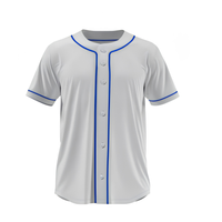 Camiseta de Béisbol Blanca, Sólida, con Botones, Malla, Manga Corta, Ribete a Rayas, Personalizada, Impresa, Transpirable, 100% Poliéster