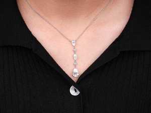 Hot Selling Pear Cut Lab Grown Diamond Teardrop Dangle Necklace, Multistone Diamond <b>Pendant</b> For Women, 14K <b>Solid</b> <b>Gold</b> Necklace - Product Image 5