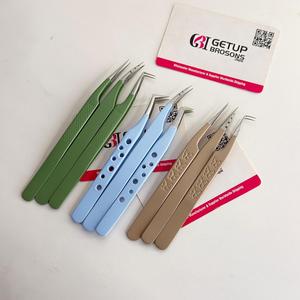 Ensemble de pinces à cils professionnelles droites/90°/à embout, en acier inoxydable, outils de précision, poignées colorées vertes, bleues, beiges, antidérapantes - Product Image 5