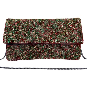 Sac à main en perles fait main CRYSTAL CRAFT, broderie de sequins rouge et vert, forme rectangulaire, pour Halloween, Noël, soirée - Product Image 1