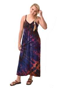 Vestido Maxi Bohemio Tie Dye Pintado a Mano, Rayón y Spandex, Ropa para Festivales - Product Image 4