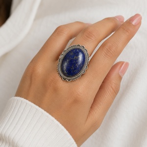 Natural <b>Lapis</b> <b>Lazuli</b> <b>Ring</b> 925 Sterling Silver Bohemian Cocktail <b>Ring</b> Handmade Blue Gemstone Jewelry Wholesale - Product Image 2