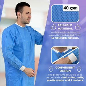 Camici Medici Monouso per Adulti, Confezione da 10, Blu, SMS, Lunghezza al Ginocchio, 60 GSM, per Ospedali e Uniformi - Product Image 3