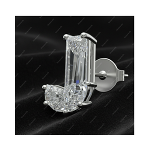 Regalos de Navidad, Pendientes de Plata de Ley 925 con Diamante Cultivado en Laboratorio Certificado por GIA IGI, Letra Inicial del Alfabeto J, Oro Fino, para Él y para Ella - Product Image 1