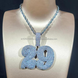 Luxury Moissanite Diamond " 29 " Pendant With <b>Rope</b> <b>Chain</b> Full Iced Out Hip Hop Necklace Jewelry - Product Image 1