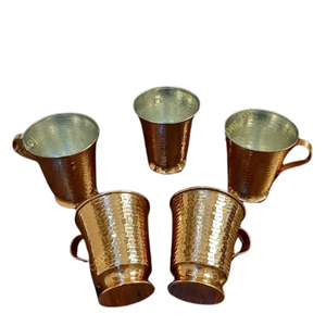 Juego de 6 tazas redondas de cobre hechas a mano con textura martillada, de moda, para bebidas en el hogar. - Product Image 2
