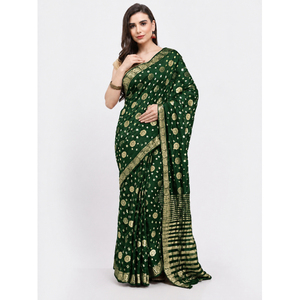 <b>Green</b> Banarasi <b>Silk</b> Saree Zari Weaving Traditional Indian Wear for Wedding Party Women - Product Image 1