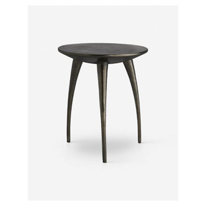 Table d'appoint ronde en métal de style mid-century moderne, faite à la main, noire, minimaliste, servant de table de chevet légère - Product Image 1
