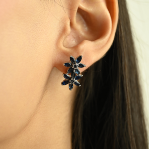 Hermosos Pendientes de Plata de Ley 925 de Inspiración Vintage con Zafiro Azul Natural Corte Marquesa y Diseño Floral para Mujer - Product Image 2