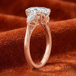 Anillo de Oro Rosa con Tres Piedras de Corte Ovalado para Mujer, Elegante Estilo de Compromiso, Joyería Brillante, Regalo - Product Image 3