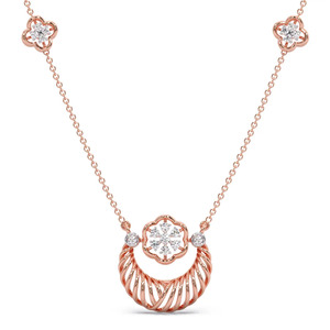 Floral Crest Diamond <b>Necklace</b> with Sculpted Rose Gold <b>Fan</b> Frame and Triple Blossom Accent Design - Product Image 3