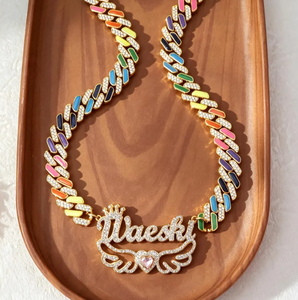 Collar de Cadena Cubana Color Arcoíris, Oro Rosa y Plata, con Colgante de Nombre de Moissanita Creada en Laboratorio, Gargantilla de Eslabones en Forma de Rombo para Fiesta Unisex - Product Image 4